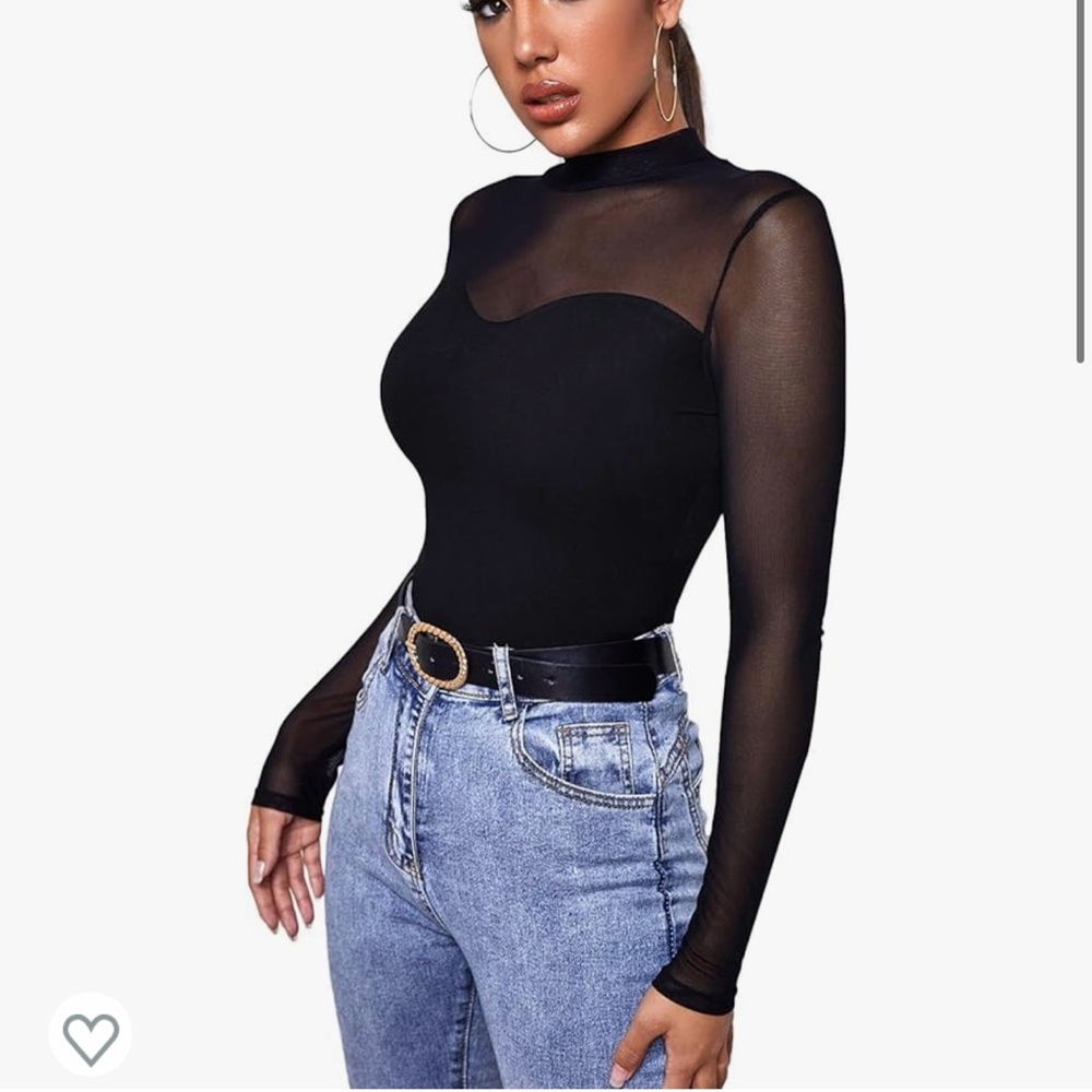 Black Mesh Fitted Top, size M